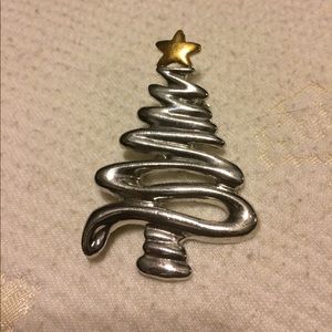 Silver and gold toned Christmas tree brooch